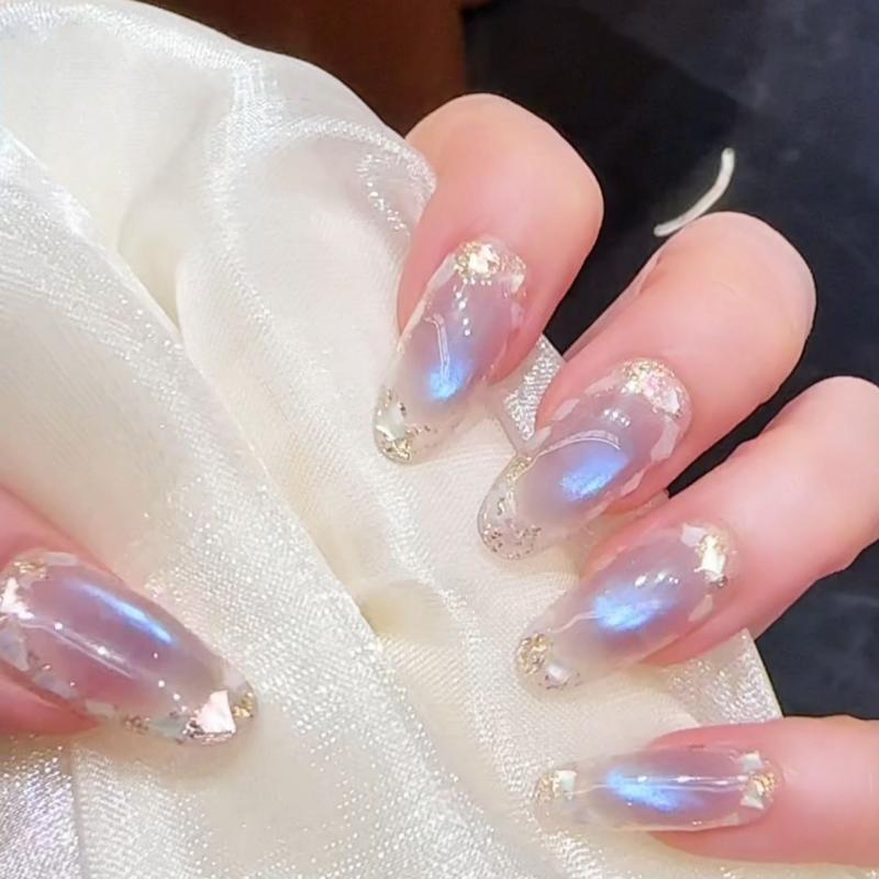 ネイルチップ レディース 猫眼 キャッツアイ ラメ 手作り 付け爪 つけ爪 ショートオーバル スター 星 X..