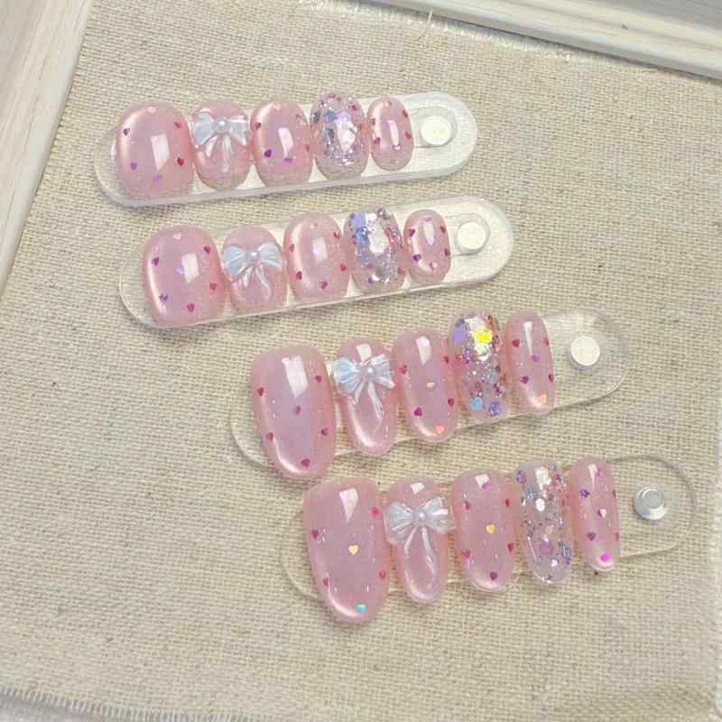 付け爪 レディース かわいい 蝶々 リボン ハート ラメ グラデーション ネイルチップ おしゃれ 短め 普..