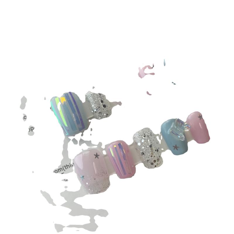 付け爪 ネイルチップ レディース 裸紫 星屑 ラメ 取り外し可能 繰り返し使用可能 バタフライ柄 シンプル