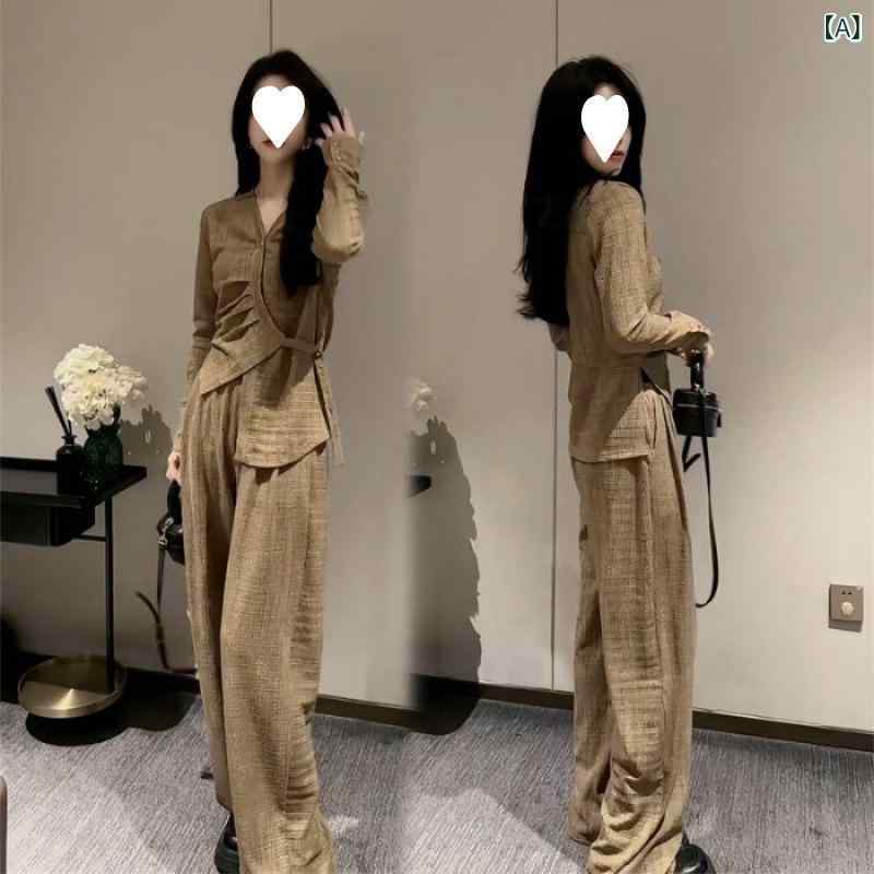 セットアップ レディース 長袖 トップス ワイドパンツ 2点セット ポリエステル ゆ...