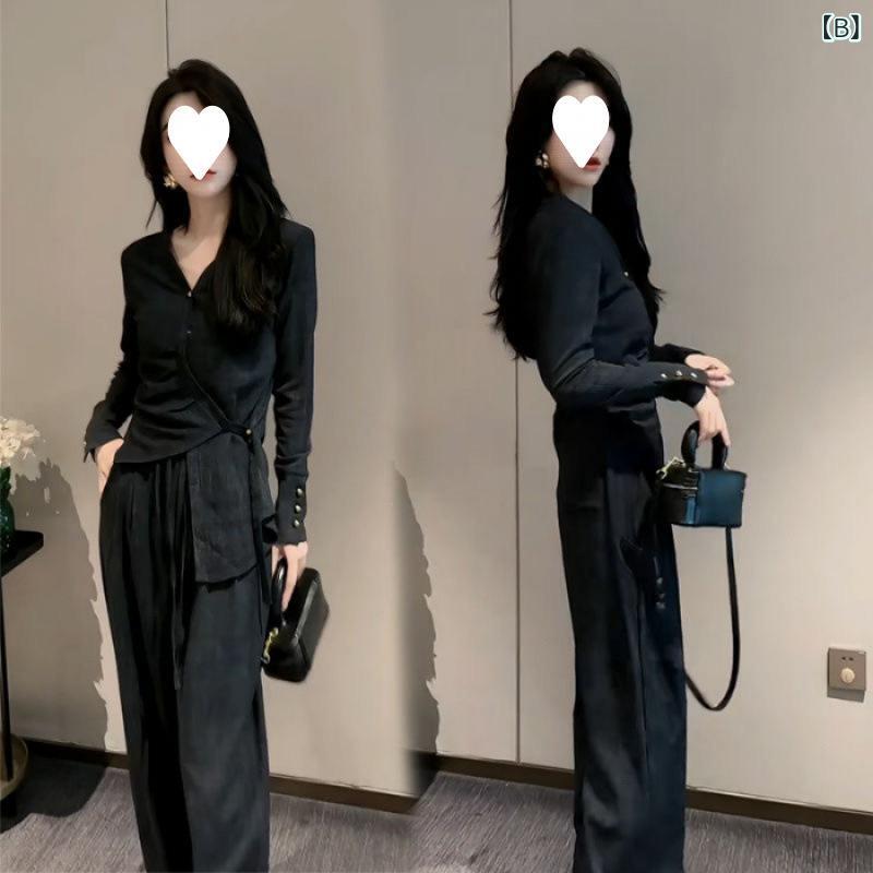 セットアップ レディース 長袖 トップス ワイドパンツ 2点セット ポリエステル ゆ...