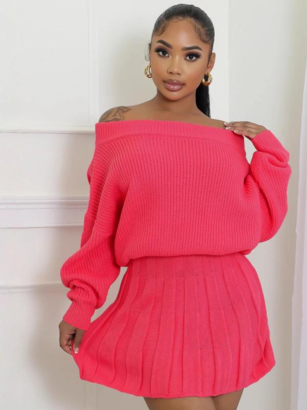 セットアップ レディース 秋冬 一字襟 ブラウス プリーツスカート 2点セット チュニック 長袖 膝上丈 ポリエステル 通勤 デート オフィス きれいめ 上品 フェミニン 大人 かわいい