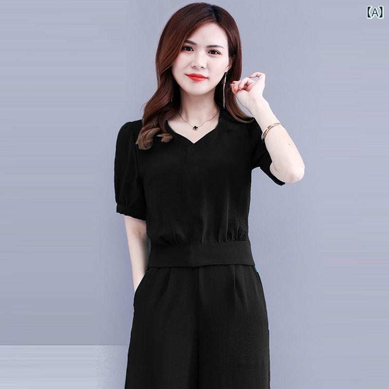 セットアップ レディース パンツスーツ 夏服 2点セット মিষ্টি 体型カバー カジュ...