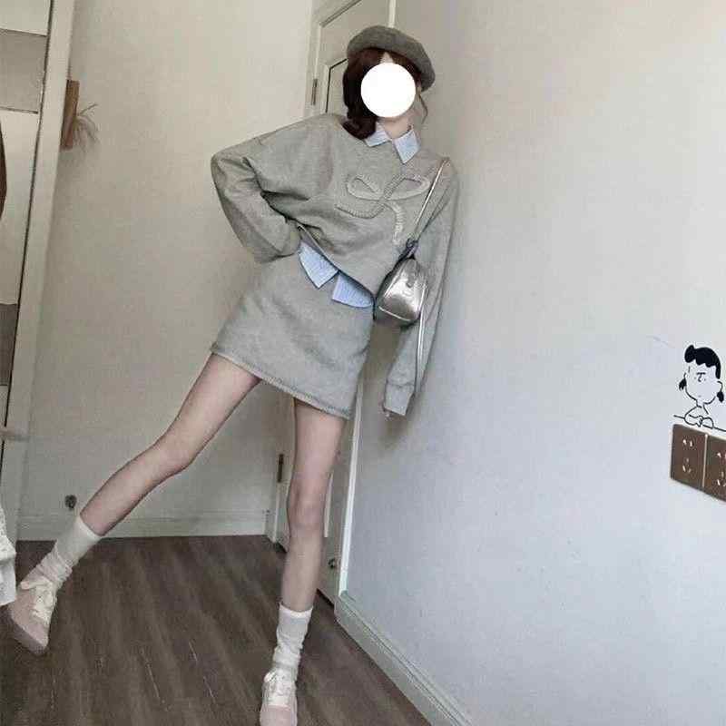 ワンピース レディース 上下セット 衛衣 短スカート 3点セット アニマル柄 リボン 切り替え 快適 普段..