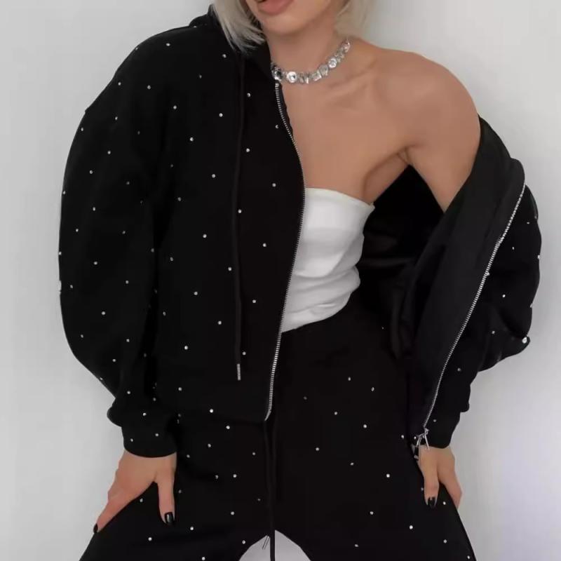 セットアップ レディース 秋冬 カジュアル 2点セット：トップス パンツ ジャージ 部屋着 ストリートファッション 黒 S M L XL XXL