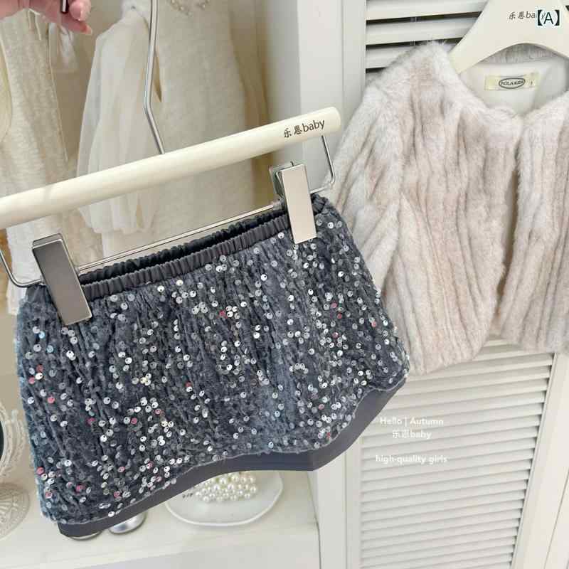 子供服 女の子 秋冬 セットアップ 杏色ボアジャケット グリッターフレアスカート 上下セット かわいい ガールズ 普段着