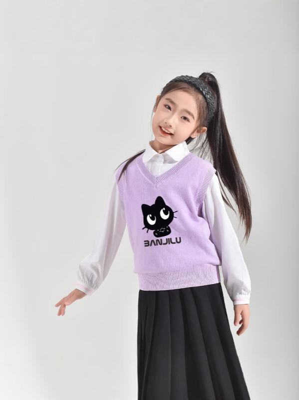 子供服 ベスト 春秋 女の子 ニット セーター 上着 かわいい アニマル柄 ガールズ チョッキ