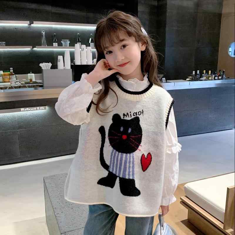 ニットベスト キッズ 女の子 子供服 秋冬 ニット セーター ベスト チョッキ 防寒 暖かい かわいい おし..