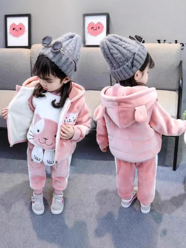 Other - 子供用セットアップ キッズガールズ 冬用 裏起毛 3点セット かわいい カジュアル 普段使い ピンク系 グレー 80cm 90cm 100cm 110cm