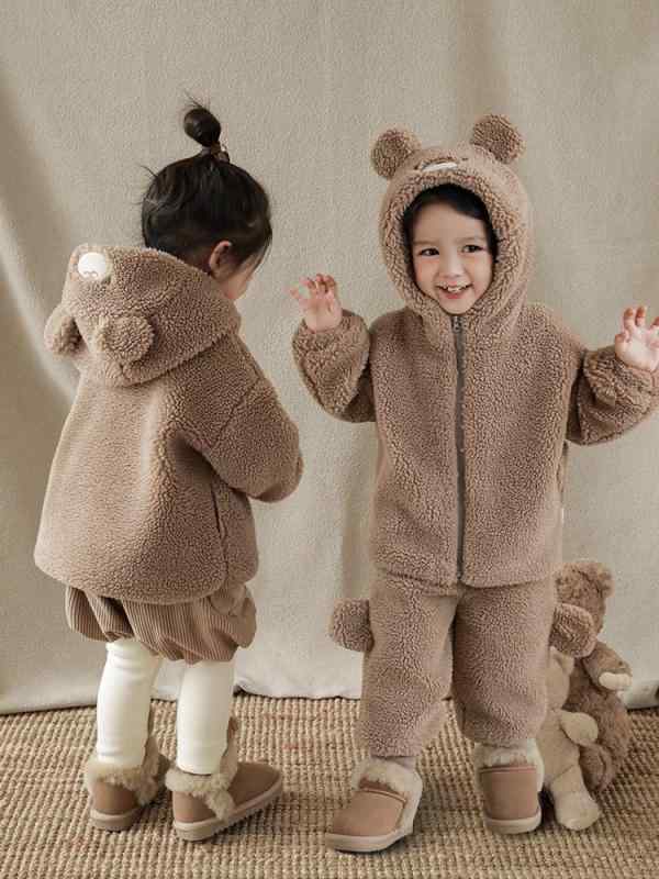 子供服 女の子 小熊 ベロア セットアップ 上下セット 長袖 アウター パンツ かわいい おしゃれ 80cm 90cm 100cm 110cm 120cm 130cm