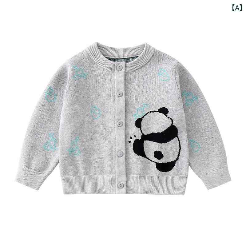 ベビー服 セーター 春秋 カーディガン 男女兼用 ニット トップス 春物 長袖 男の子 女の子 かわいい 綿100% ベビーセーター 子供服 アウター 80cm 90cm 100cm 110cm 120cm グレー カートーン