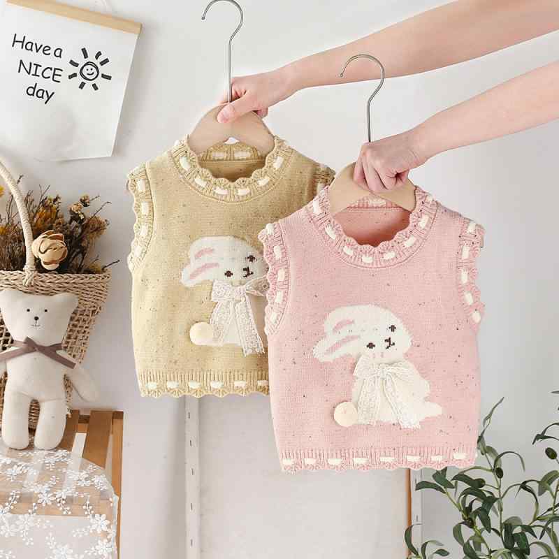 ベビー服 ニットベスト 春秋 男女兼用 赤ちゃん セーター かわいい チョッキ 幼児 トップス カートーン ピンク系 グリーン イエロー