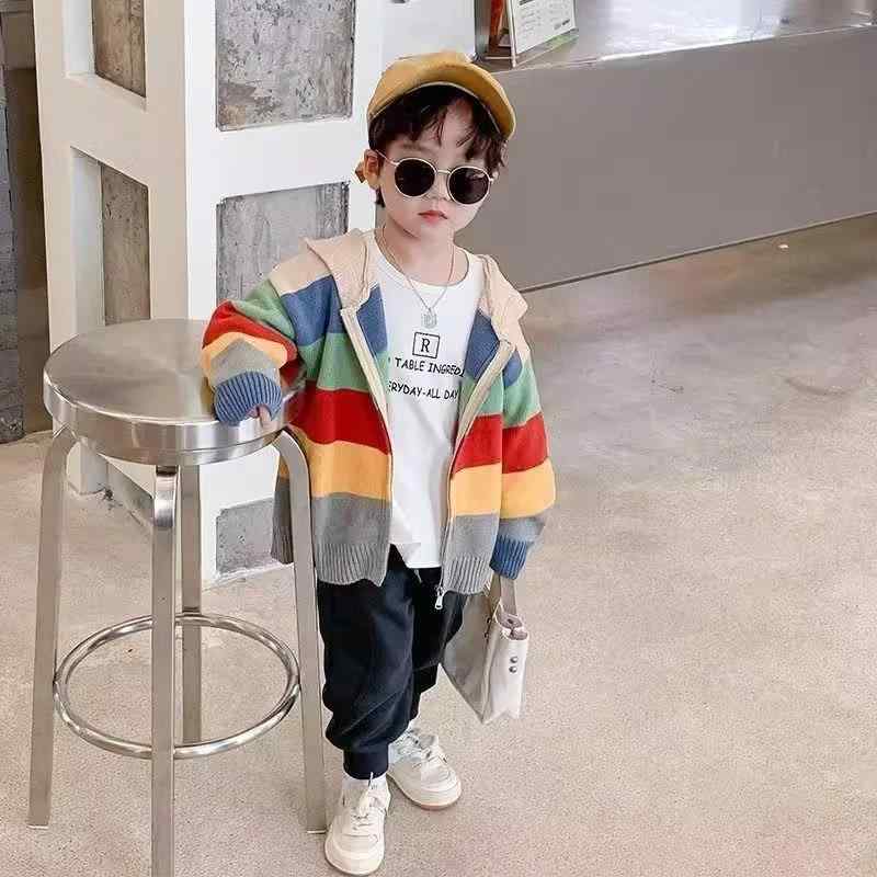 子供服 セーター ニット カーディガン 男の子 アウター 春秋 ベビー ボーイズ 韓国風 カジュアル ストライプ 丸首 90cm 100cm 110cm 120cm 130cm 140cm 150cm 160cm
