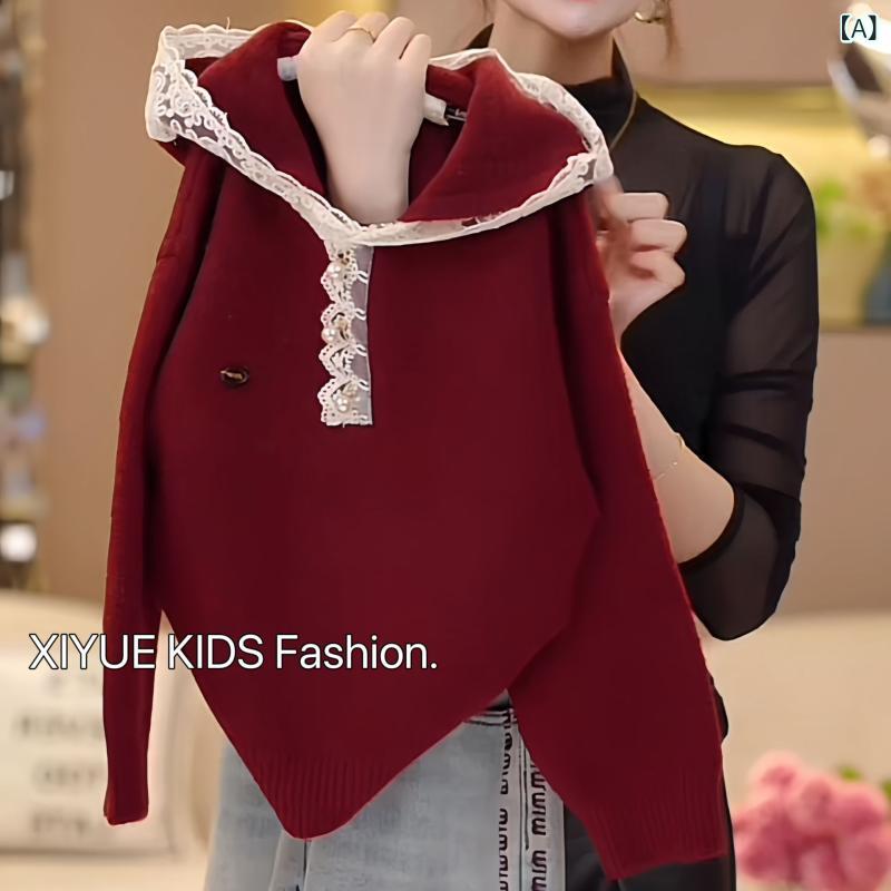子供服 女の子 ニット セーター セットアップ 赤色 レース パーカー トップス デニムパンツ ジーンズ キュロットスカート チュールスカート 春秋冬 8歳 9歳 10歳 11歳 12歳 13歳 14歳 140cm 150cm 160cm 170cm 普
