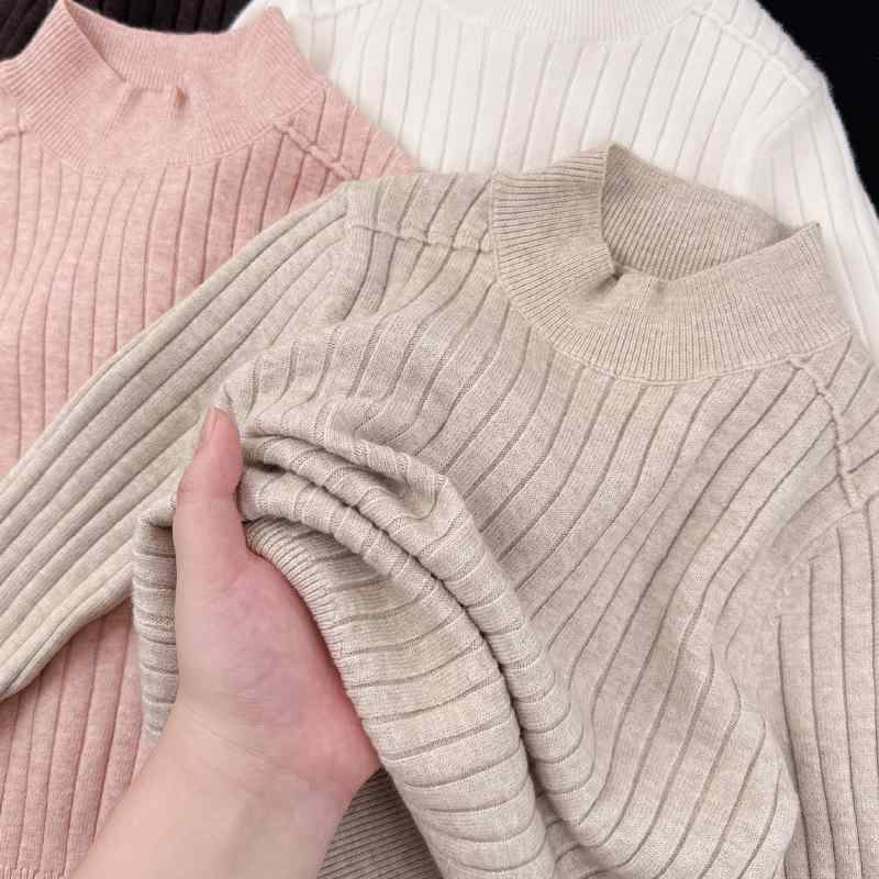 ニット セーター キッズ 女の子 子供 トップス 秋冬 長袖 暖か 防寒 半高ネック 無地 かわいい おしゃれ 普段着 ブラック グレー ピンク系 ベージュ ブラウン あったか