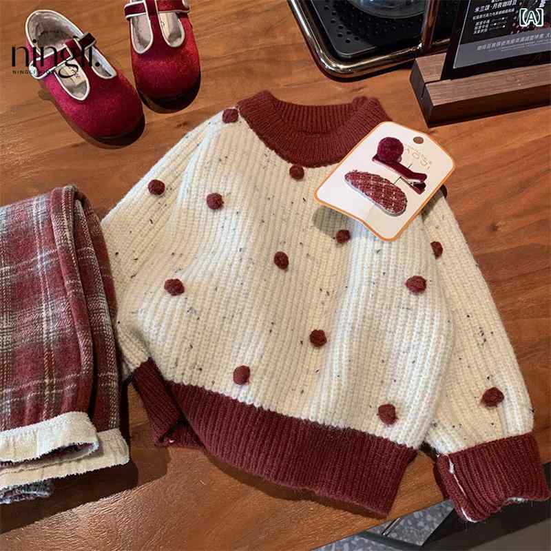 ニット・セーター キッズ 女の子 秋冬 長袖 ニット トップス パンツ 上下 セット 厚手 防寒 あったか かわいい ベビー 綿 80 90 100 110 120 130