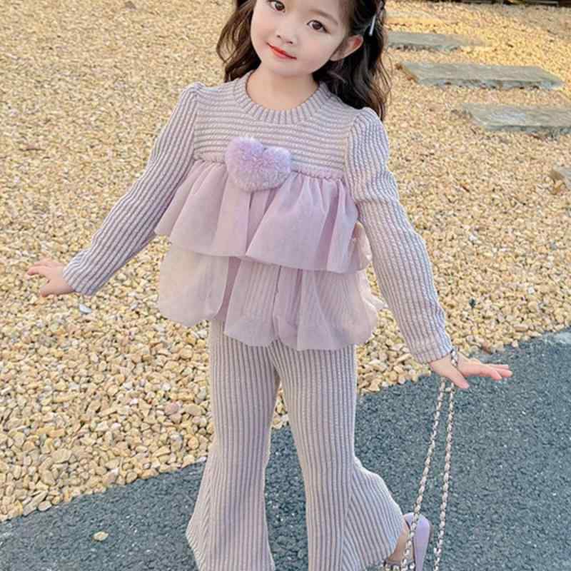 子供服 セットアップ 女の子 春秋 長袖 トップス ベルボトム 2点セット かわいい 韓国風 薄紫 コットン