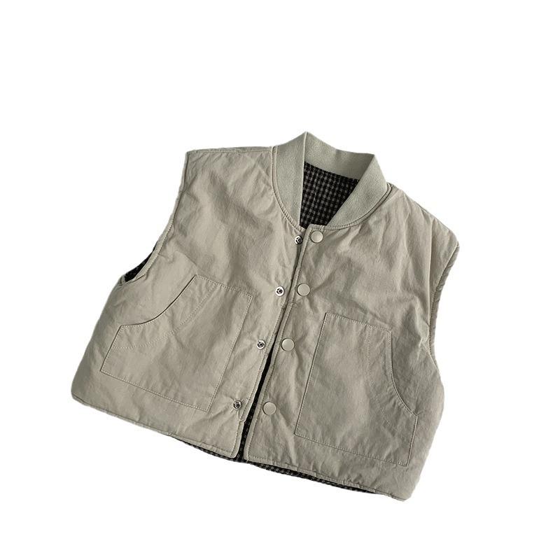 子供服 ベスト 秋冬 男女兼用 チェック柄 中綿入り あったか 保温 防寒 チョッキ 80 90 100 110 120 130cm