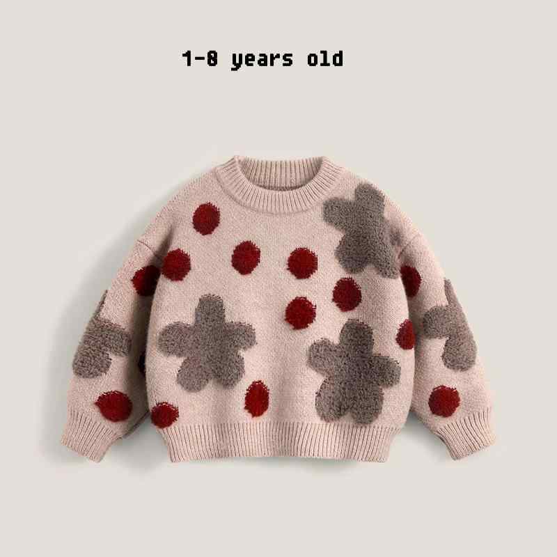 ニット・セーター キッズ 女の子 子供服 秋冬 長袖 厚手 丸首 トップス プルオーバー ニット コットン 普段着 かわいい 幼稚園 保育園 ガールズ