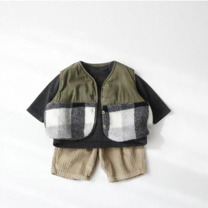 Other - 子供服 ベスト 男女兼用 ボア フリース 中綿入り キルト チェック柄 切り替え 厚手 防寒 秋冬 80cm 90cm 100cm