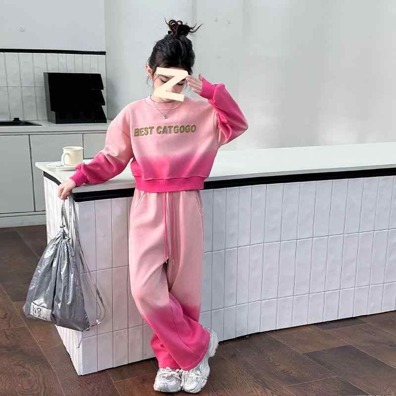 キッズ ガールズ スウェット セットアップ 秋冬 子供服 女の子 長袖 トップス ワイドレッグパンツ 上下..