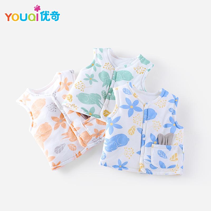 Occidental Goods - ベビー服 ベスト 春秋 男の子 女の子 薄手 コットン 花柄 前開き チョッキ 幼児 子供服 かわいい おしゃれ 重ね着 あたたかい 普段使い