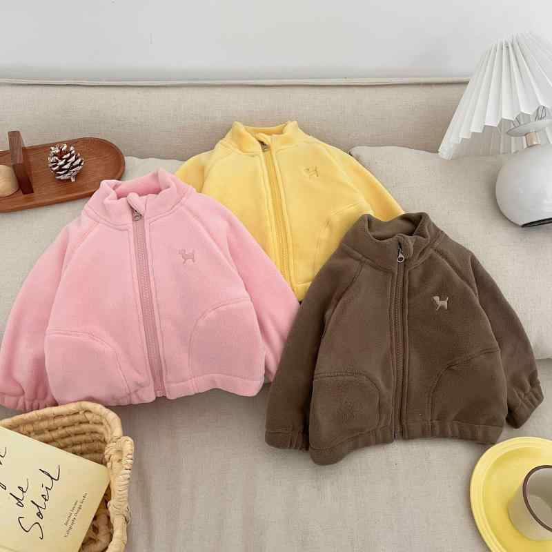 ベビー服 女の子 摇粒绒 ジャケット かわいい おしゃれ 普段使い 赤ちゃん 上着 66cm 73cm 80cm 90cm 100cm ピンク カフェオレ イエロー