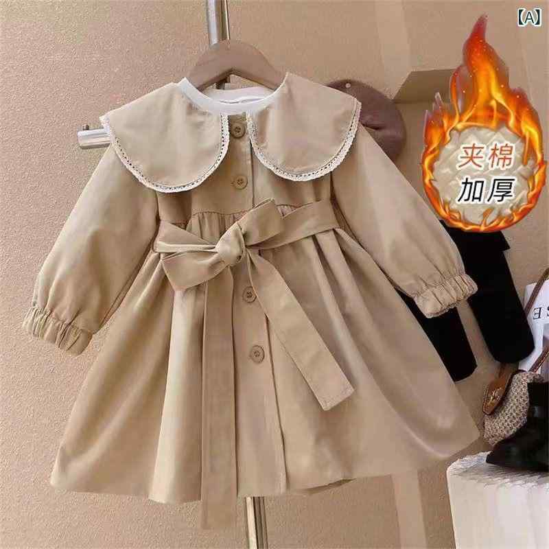 子供服 ジャケット 女の子 春秋 裏起毛 子供用 アウター 韓国風 トレンチコート 女児 ベビー服 秋物 上着 かわいい おしゃれ カーキ色 90 100 110 120 130 140