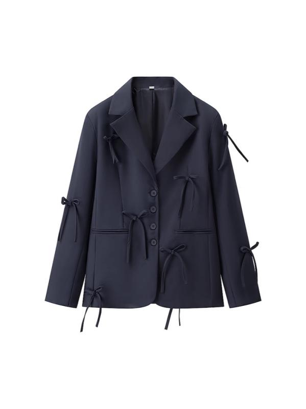 ジャケット レディース 蝶結び 飾りボタン テーラードジャケット アウター トップス 長袖 普段使い お洒落 ポリエステル