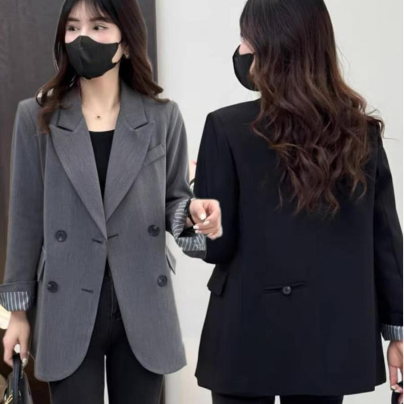 ジャケット レディース 春 ダブルブレスト テーラードジャケット カジュアル ゆったり おしゃれ きれいめ 普段使い 通勤 オフィス ポリエステル 無地 グレー ブラック カーキ