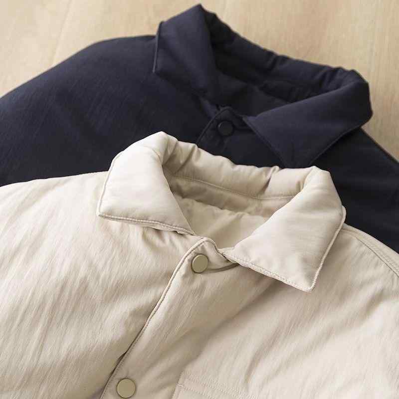 コート レディース 北欧 シンプル ふわふわ 中綿 襯衫風 ミドル丈 アウター 通勤 ゆったり 米色 紺色