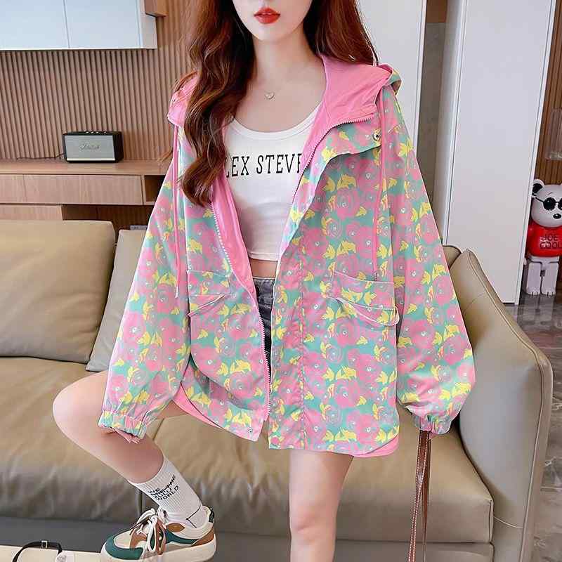 コート レディース 配色切り替え フード付き プリント柄 ポリエステル スプリングコート アウター 通勤 きれいめ かわいい ピンク系 パープル系 ゆったり