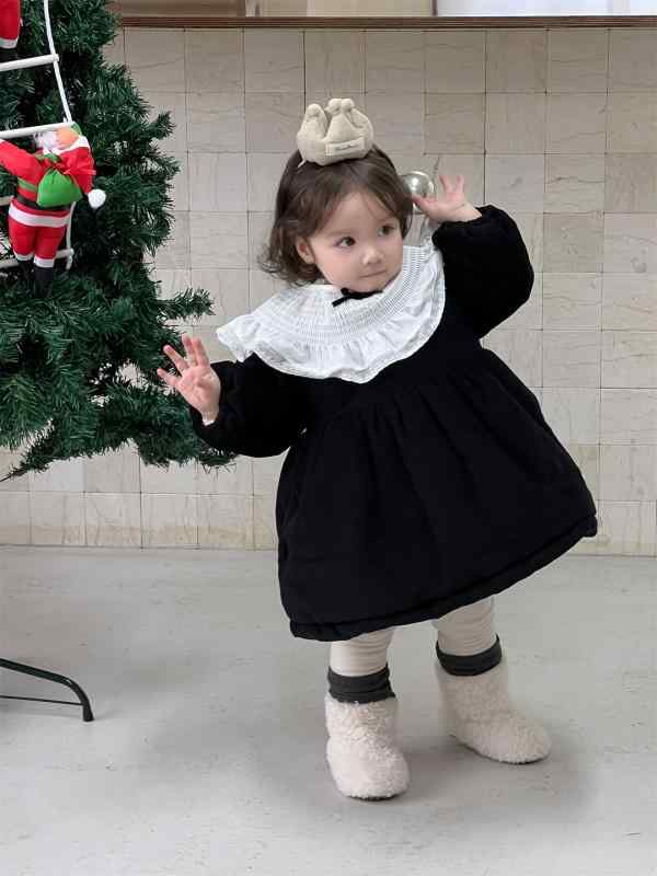 子供服 冬服 ベビー服 裏起毛ワンピース 韓国風 ベビーウェア あったかチュニック 杏色レギンス 赤 黒 73 80 90 100