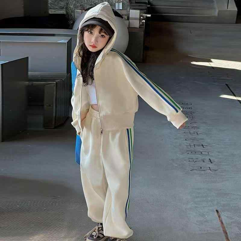 Other - 子供用ジャージ 上下セット ガールズ 長袖パーカー ロングパンツ 2点セット スウェット スポーティー カジュアル 普段着 部屋着 春秋 薄手 綿35% ピンク系 肩ライン