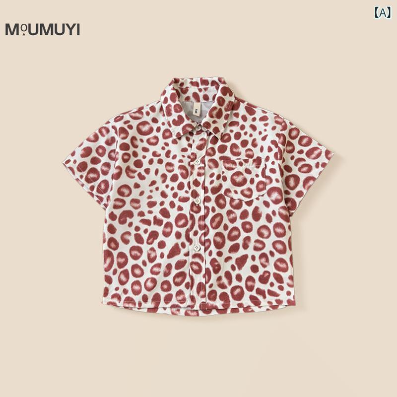 Occidental Goods - キッズ 夏服 セットアップ 子供服 半袖シャツ デニムショートパンツ 上下セット 薄手 豹柄 男の子 女の子 ボーイズ ガールズ 幼児 幼稚園 保育園 おしゃれ かわいい