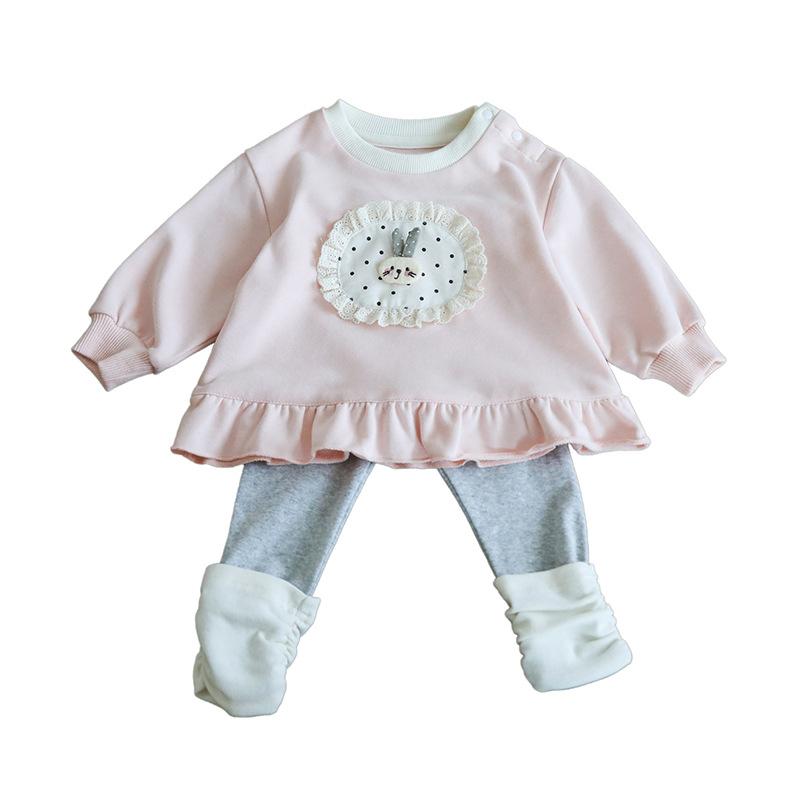 ベビー服 女の子 上下セット 2点セット 長袖トップス 長ズボン 乳幼児 幼児 春秋 かわいい おしゃれ 普段着 外出着 綿混 ピンク系