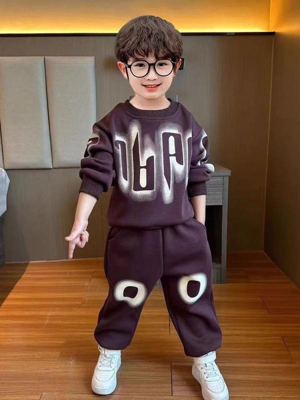キッズ ボーイズ スウェット セットアップ 長袖 ロングパンツ 上下 2点 セット 春秋 スポーツ 普段使い 韓国風 パープル系 ブラウン系
