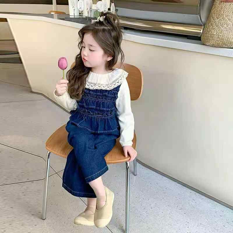 子供服 セットアップ 女の子 秋物 トップス デニム ベスト ワイドパンツ 3点セット かわいい ガールズ 上下セット 通園 通学 普段着