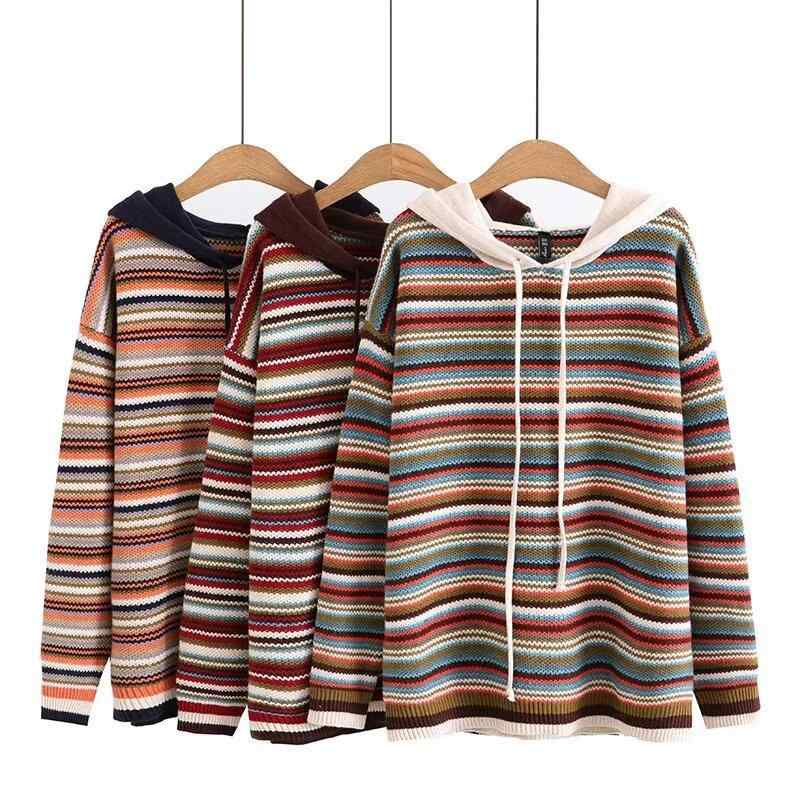 ニット・セーター レディース 大きいサイズ ゆったり 韓国風 パーカー トレーナー 長袖 秋冬 ミルクティー オフホワイト 紺 ダークブラウン