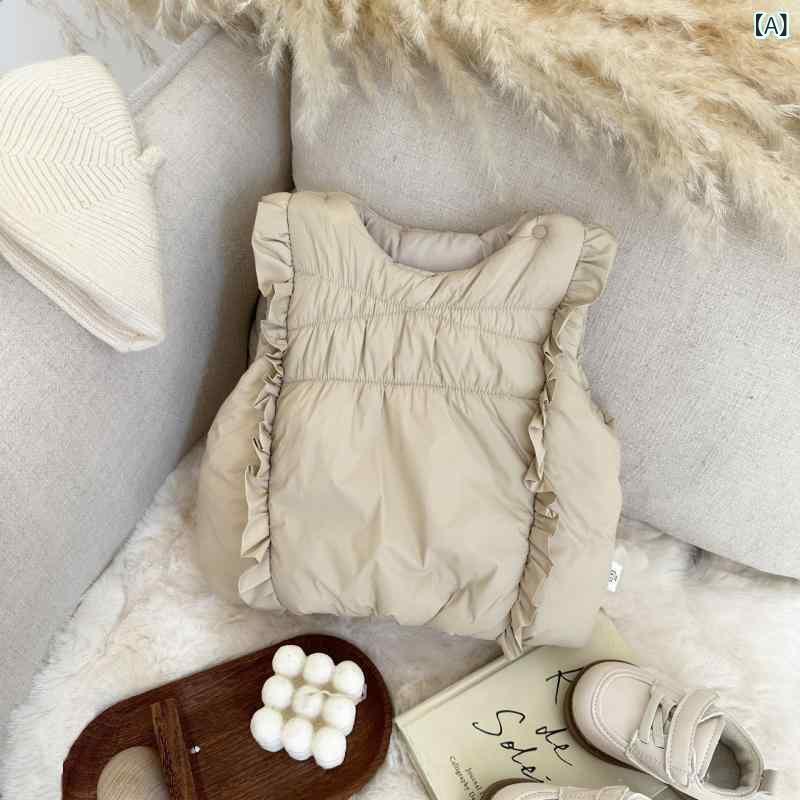 ベビー服 女の子 冬用ベスト 中綿入り 暖かい ノースリーブ アウター 花柄 レース 幼児 防寒着 かわいい 韓国風 ナイロン イエロー 66 73 80 90 100 - 2