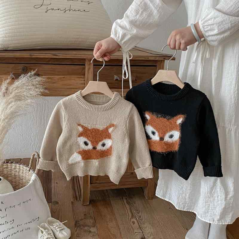 ニット セーター キッズ 子供服 かわいい カートゥーン 男女兼用 防寒 トップス 秋冬 春秋 3歳 4歳 5歳 6歳 7歳 8歳 ブラック カーキ色 あったか 普段使い 通園