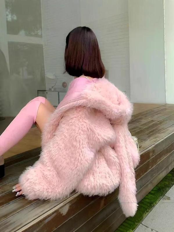 コート レディース 秋冬 かわいい 兔耳 フード付き ボアジャケット アウター ジャンパー ブルゾン ゆったり 厚手 防寒 暖かい カジュアル もこもこ ふわふわ ピンク系 アイボリー