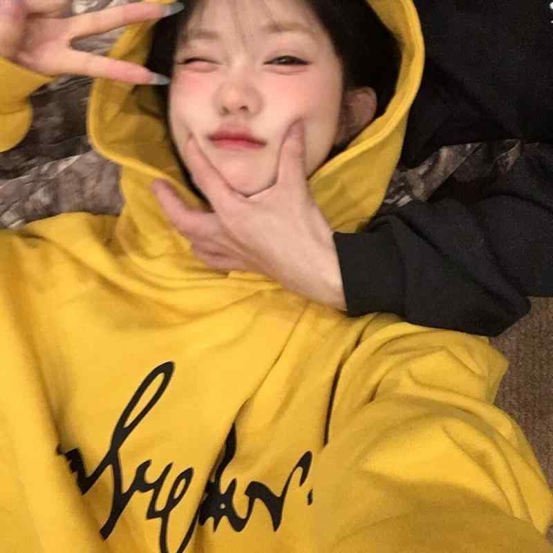 パーカー レディース 日韓スタイル アニメプリント フード付き トレーナー プルオーバー 長袖 チュニック ゆったり ポリエステル イエロー ブラック 秋冬(4.0)