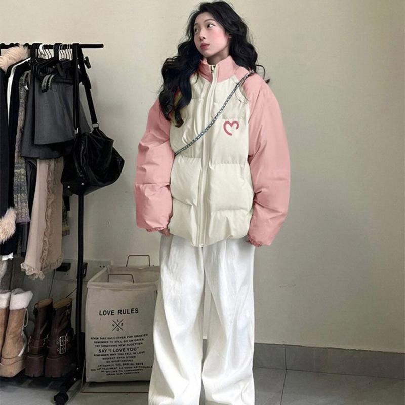 跳線其它 夾克 - ジャケット レディース 中綿入りジャケット かわいい アウター ジャンパー ブルゾン ゆったり 軽量 暖かい 防寒 韓国風 カジュアル 秋冬 ホワイト系 ピンク