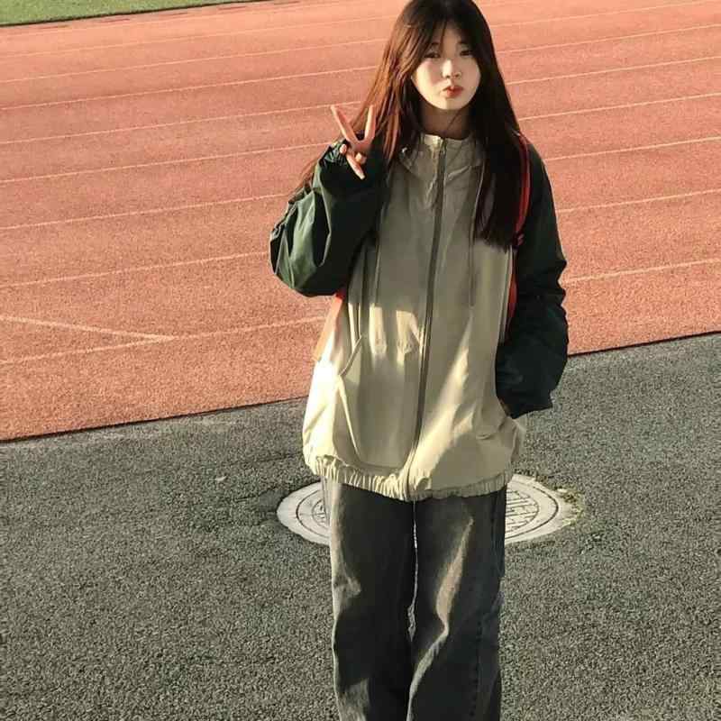 ジャケット レディース アウター 原宿 レトロ 文芸復古 ポリエステル 切り替え ゆったり 長袖 ブルゾン ジャンパー 灰色