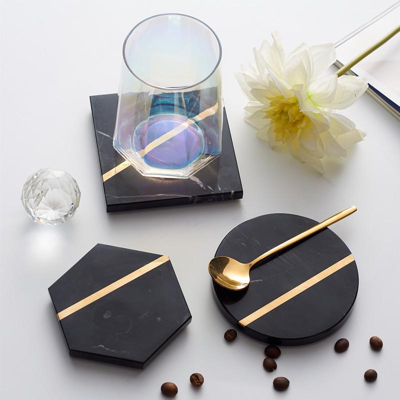 コースター 大理石 六角形 円形 正方形 銅製 北欧スタイル グラス コーヒーカップ