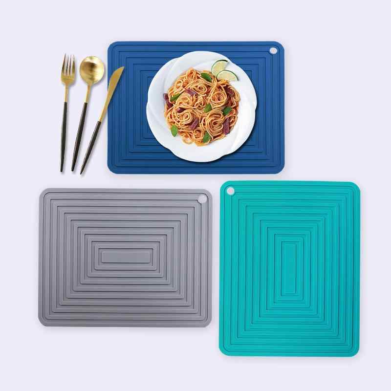 鍋敷き 食品グレード シリコンマット 耐熱 断熱マット ランチョンマット 波紋 スクエア 長方形 滑り止め 排水 杏色