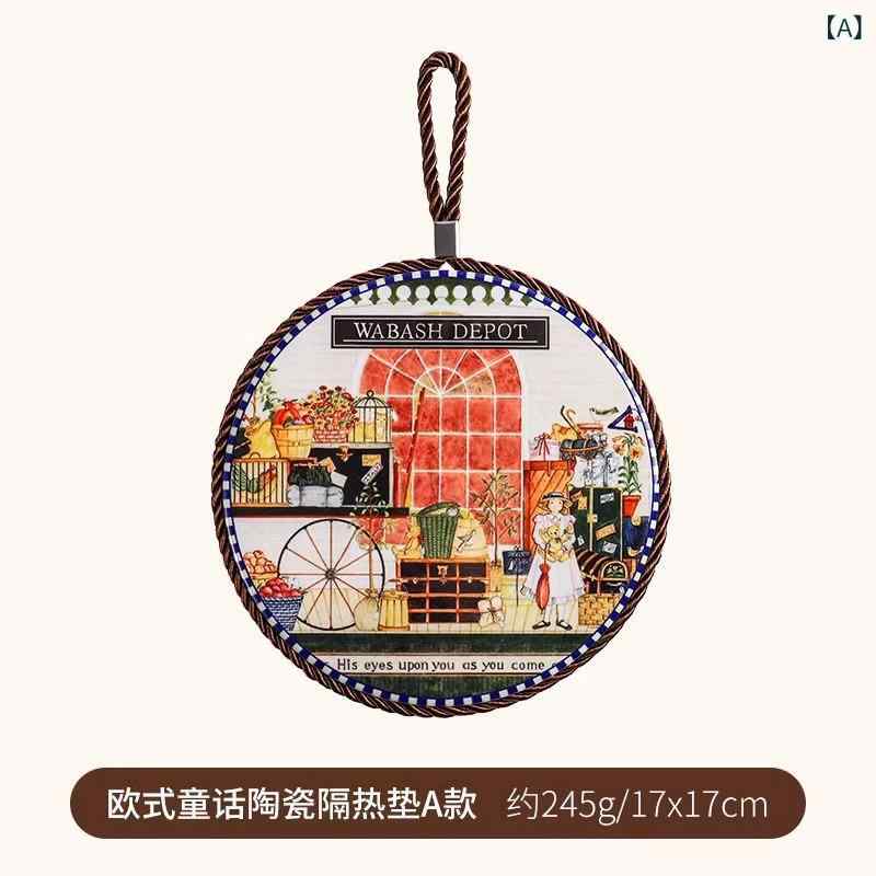 コップ敷き 鍋敷き 陶器 断熱 耐熱 滑り止め コルクマット ヨーロッパ風 レトロ カートゥーン 円形