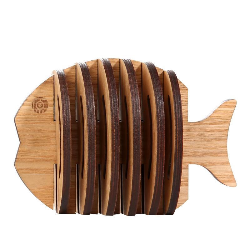 Lunch Mat - テーブルマット 魚骨デザイン 木製 断熱マット 耐熱 鍋敷き コースター