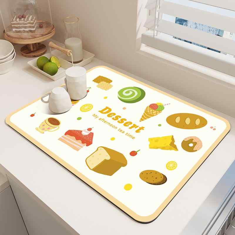 キッチン用品 珪藻土 吸水マット 水切りマット グラス置き 皿置き コースター 断熱マット 速乾 洗える 北欧風 キッチン 食器 台所用品 30×40cm 40×50cm 彩色波点 闲适厨房 厨艺时光 橙色 甜蜜下午茶